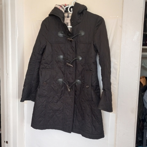 Burberry Brit quilted womens polyester trench coat hooded size XS Authentic